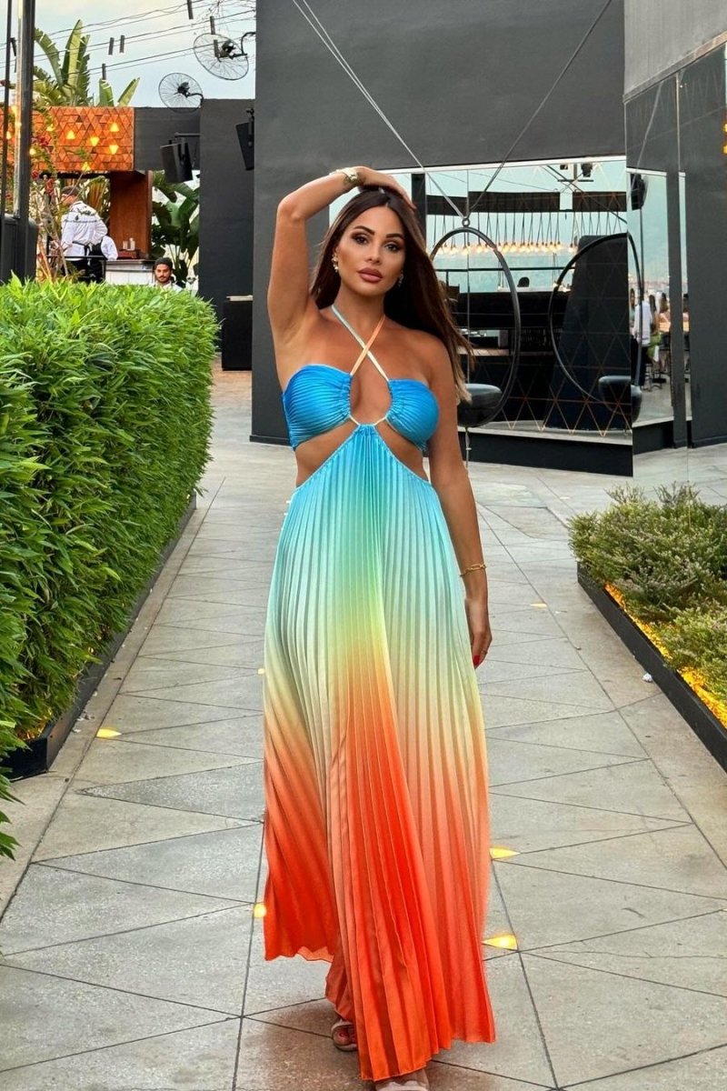 Belle Degrade Pileli Maxi Elbise
